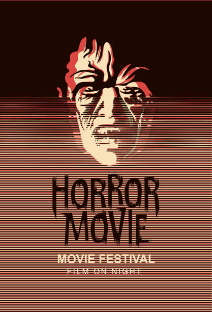 ilustraciones, imágenes clip art, dibujos animados e iconos de stock de banner para el festival de cine de terror de cine de miedo - horror monster spooky movie