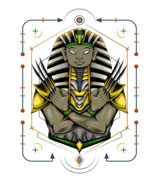 Pharaoh tutankhamun mask with sacred ornament pharaoh tutankhamun mask with sacred ornament. design for clothing, apparel, merchandise african warriors stock illustrations