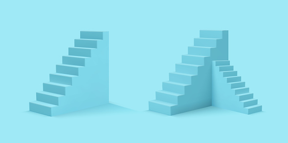 Set of 3d realistic style blue stairs. Vector illustration.