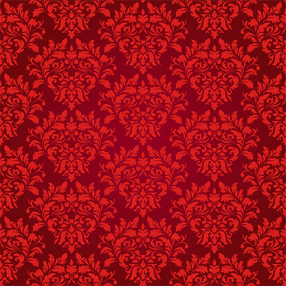 Seamless glowing red damask luxury decorative textile pattern.