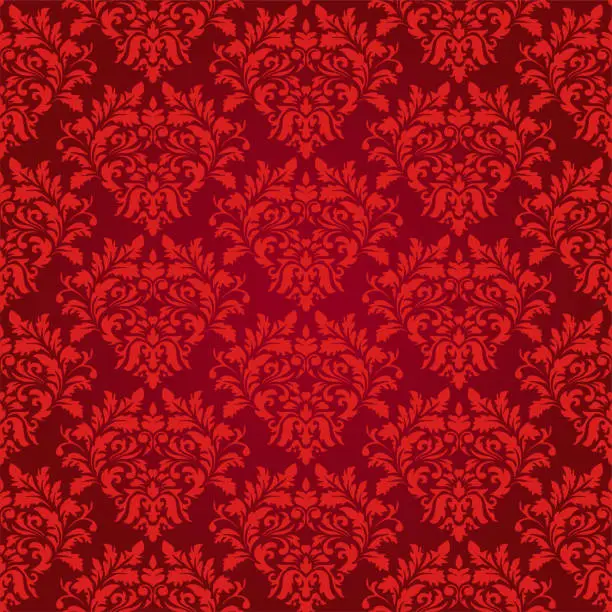 Vector illustration of Glowing Red Damask Luxury Decorative Textile Pattern