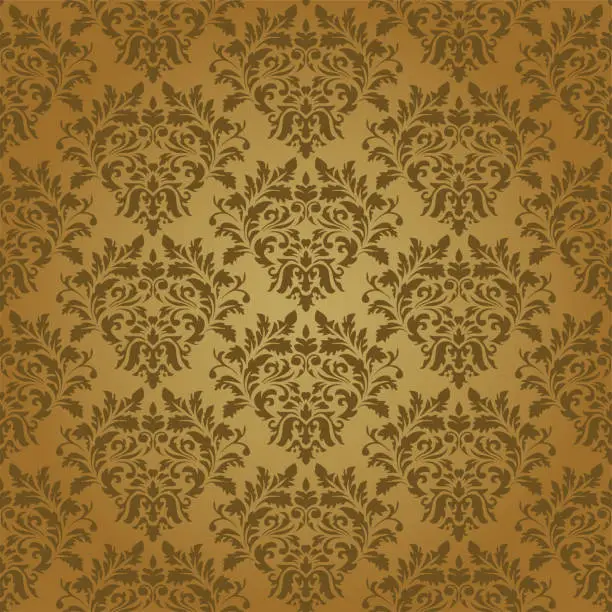 Vector illustration of Glowing Gold Damask Luxury Decorative Textile Pattern