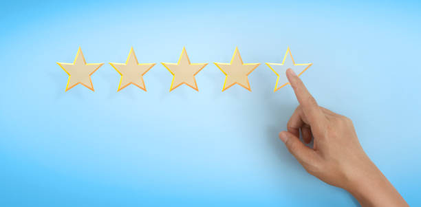 istock Hand of touching rise on increasing five stars. Increase rating evaluation 1324890647