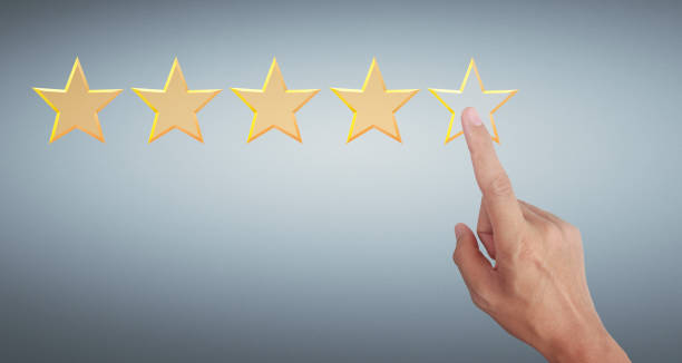 istock Hand of touching rise on increasing five stars. Increase rating evaluation 1324890648
