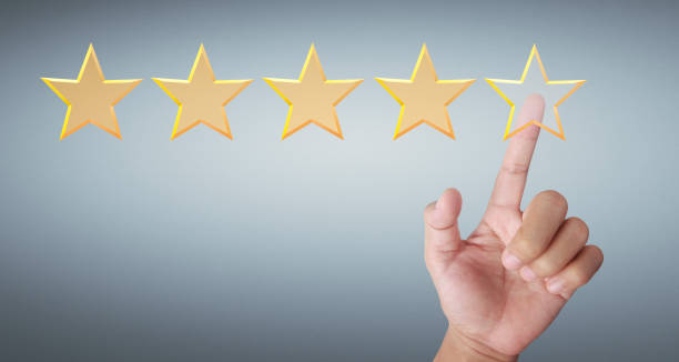 istock Hand of touching rise on increasing five stars. Increase rating evaluation 1324890651