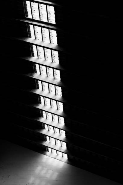 istock Abstract black and white building with light and shadow. 1324893383