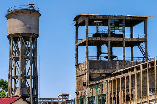 Rome, Italy, June 15 -- An abandoned industrial area near the gasometer in the Ostiense district of Rome, on the right side of the Tiber river close to the historic center of the Eternal City. According to the English newspaper The Guardian, this district of the Italian capital is one of the 10 coolest neighborhoods in Europe, with dozens of trendy restaurants, museums and industrial areas recovered for the youth culture. Image in High Definition format.