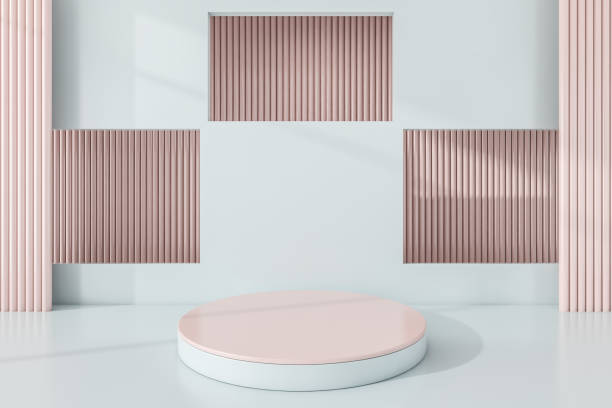 istock White and pink podium for product display, mockup 1324894839