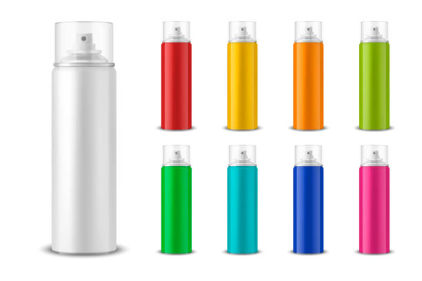 istock Vector 3d Realistic Aluminum Blank Spray Can, Bottle, Transparent Lid Set Isolated. Design Template, Sprayer Can, Mock up, Package, Advertising, Hairspray, Deodorant 1324895089
