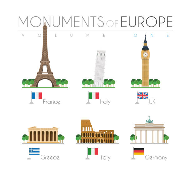 Monuments of Europe in cartoon style Volume 1: Eiffel Tower (France), Pisa Leaning Tower (Italy), Big Ben (UK), Parthenon (Greece), Colosseum (Italy) and Brandenburg Gate (Germany). Vector illustration Monuments of Europe in cartoon style Volume 1: Eiffel Tower (France), Pisa Leaning Tower (Italy), Big Ben (UK), Parthenon (Greece), Colosseum (Italy) and Brandenburg Gate (Germany). Vector illustration brandenburger tor stock illustrations