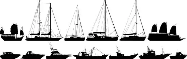 Vector illustration of Highly Detailed Boat Silhouettes