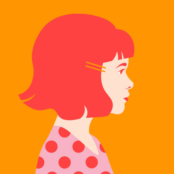 The face of a redheaded European girl in profile. Avatar. The face of a redheaded European girl in profile. Avatar. The portrait of the child. Side view. Vector flat illustration little redhead girl stock illustrations
