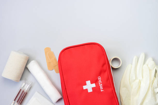 istock First aid kit red bag with medical equipment. 1324904390