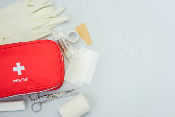 istock First aid kit red bag with medical equipment. 1324904411