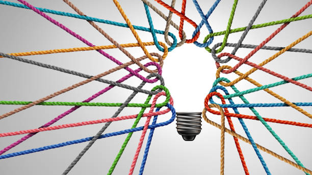 Thinking Team Thinking Team Concept as an inclusive business success metaphor for creative teamwork and diversity strategy with 3D illustration elements. light bulb photos stock pictures, royalty-free photos & images