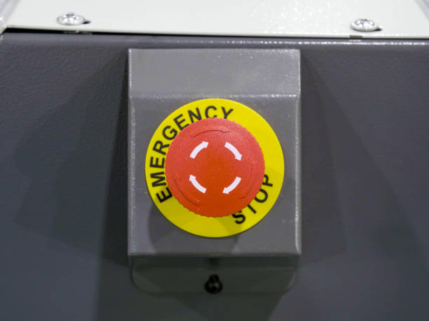istock Red button Emergency stop on industrial equipment. Termination and stopping concept. 1324909361
