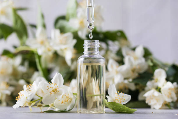 Jasmine Essential Oil In A Glass Dropper On A Background Of