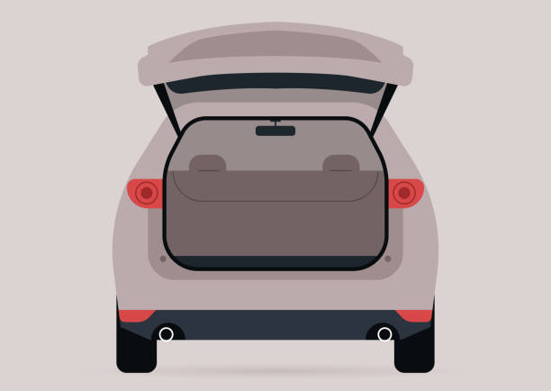 A wide open trunk of an empty SUV car, no people template A wide open trunk of an empty SUV car, no people template trunk stock illustrations