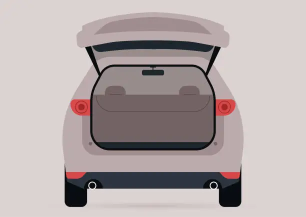 Vector illustration of A wide open trunk of an empty SUV car, no people template