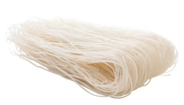 Rice vermicelli close-up on a white background. Isolated funchose