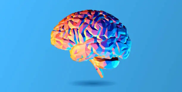 Vector illustration of Abstract polygonal brain illustration isolated on blue BG