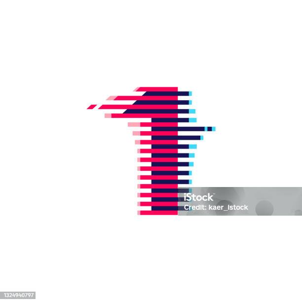 Number One Logo With Vibrant Line Glitch Effect Stock Illustration ...