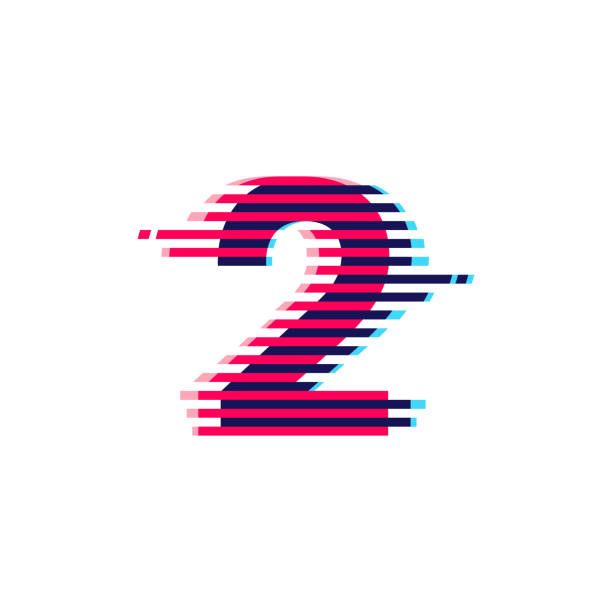 Number two logo with vibrant line glitch effect. Vector font perfect to use in your nightlife labels, expressive game screen, electronic identity. number 2 stock illustrations