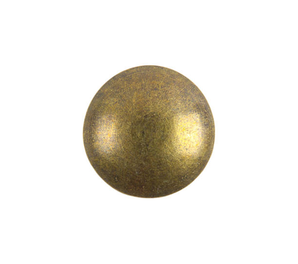 Brass Tack Top View Round Brass Thumbtack Cut Out on White. brass stock pictures, royalty-free photos & images