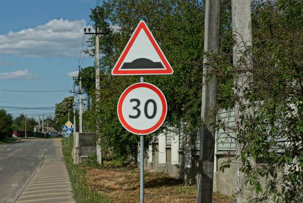 istock two road signs speed limit and speed bump on an iron pole 1324944554