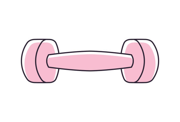 Pink fitness dumbbell Pink fitness dumbbell isolated cartoon icon pink weights stock illustrations