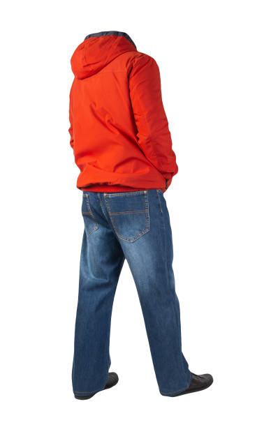 istock dark blue jeans, black leather shoes, jacket isolated on white background. 1324952519