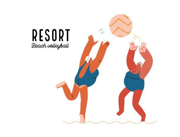 ilustrações de stock, clip art, desenhos animados e ícones de beach resort activities, modern flat vector illustration - beach body ball volleyball