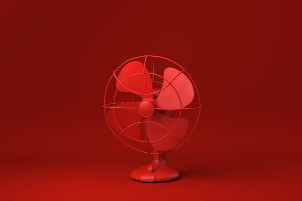 Red Retro Fan in Red background. minimal concept idea creative. monochrome. 3D render.
