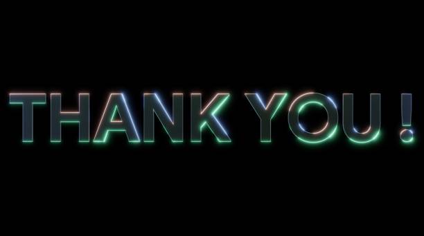 istock Thank you metal neon effect sign with light and shining effects. 3d illustration rendering . message thank you. 3d text element for design - banners, posters 1324964915
