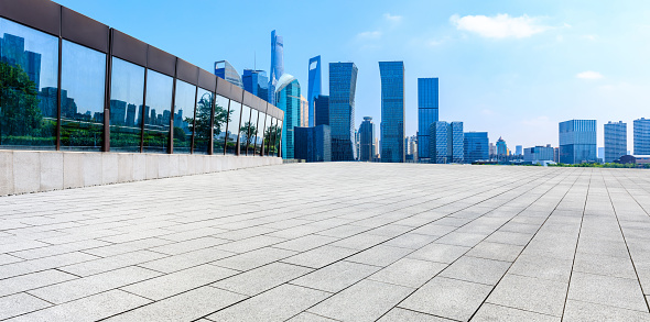 Wide square floor and modern urban architecture in Shanghai,China.