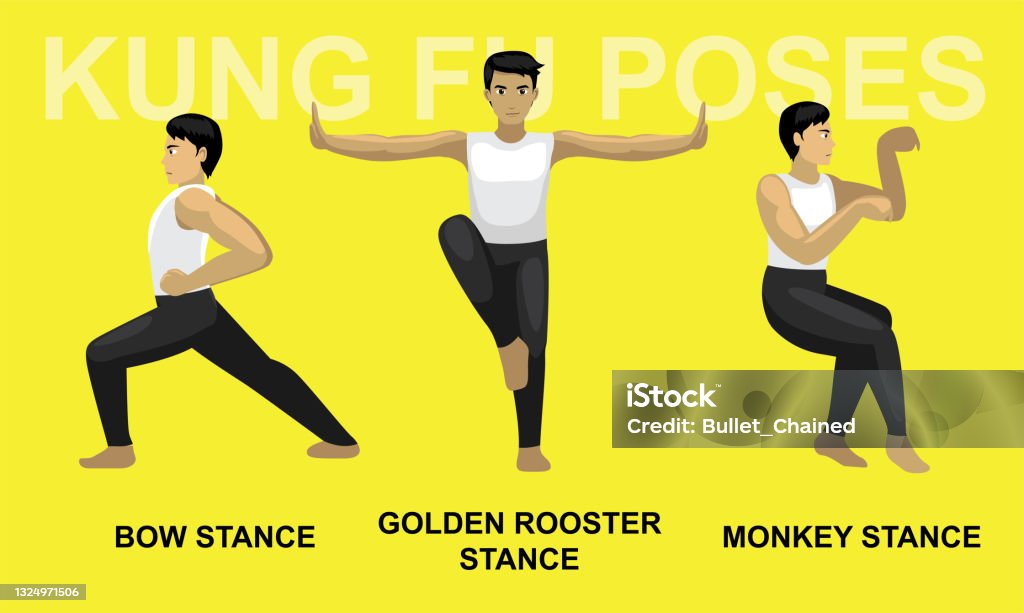 Kung Fu Poses Bow Golden Rooster Monkey Stance Cartoon Vector Illustration  Stock Illustration - Download Image Now - iStock