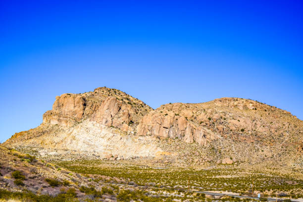 A shot of a mountain view on a clear sunny day in Arizona shot from the highway in winter.