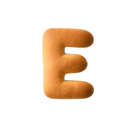 Uppercase alphabet biscuit E, isolated on white with clipping path.