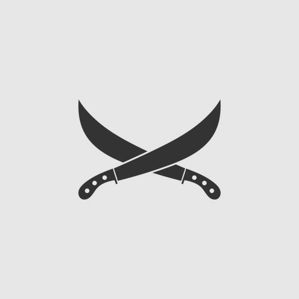 illustrations, cliparts, dessins animés et icônes de icône vector simple isolated crossed machetes - weapon dagger hunting hunter