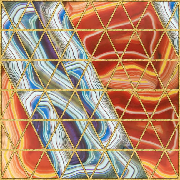 istock Modern mosaic, inlay. Illustration in stained glass style. Art deco background. Geometric pattern. Marble texture and golden artificial stone structure. Abstract print, creative tile surface 1324979649