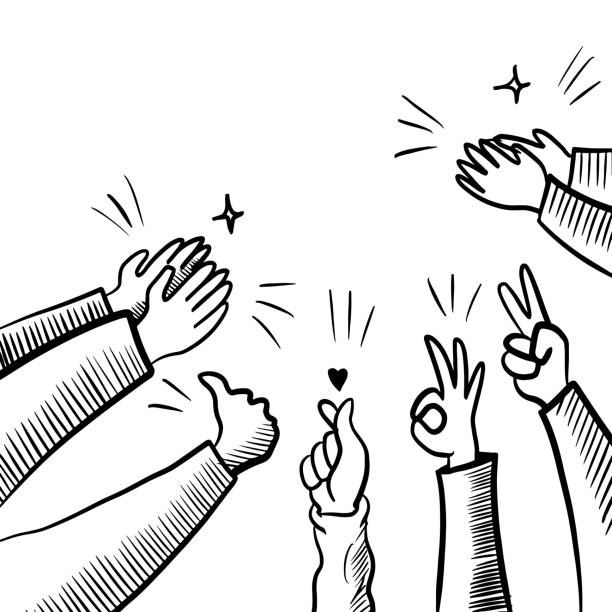 Hand Drawn sketch style of applause, thumbs up gesture. Human hands clapping ovation. on doodle style, vector illustration. Hand Drawn sketch style of applause, thumbs up gesture. Human hands clapping ovation. on doodle style, vector illustration. Applauding stock illustrations