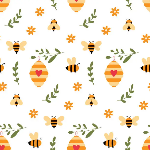 Vector illustration of Bumble bee Seamless pattern Honeybee vector pattern