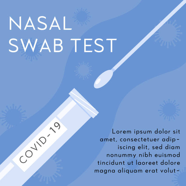 Vector Square Banner Template for Nasal Swab Laboratory Analysis with place for text. Covid-19 PCR test. Swab and tube Coronavirus testing. Illustration in flat style. Vector Square Banner Template for Nasal Swab Laboratory Analysis with place for text. Covid-19 PCR test. Swab and tube Coronavirus testing. Illustration in flat style pneumonia diagnosis stock illustrations