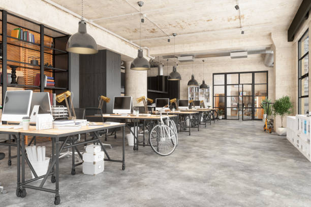 istock Open Plan Loft Office With Houseplants, Bicycle And Push Scooter 1324999118