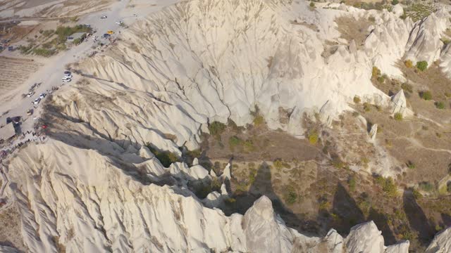Aerial drone view mountain landscape on the Love Valley, Goreme, Cappadocia, Turkey - 2020. Aerial view 4K.