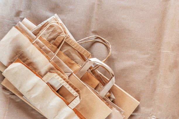 istock Recycled packaging ,craft packages for packaging goods from online stores, eco friendly packaging made of recyclable raw materials 1325005617