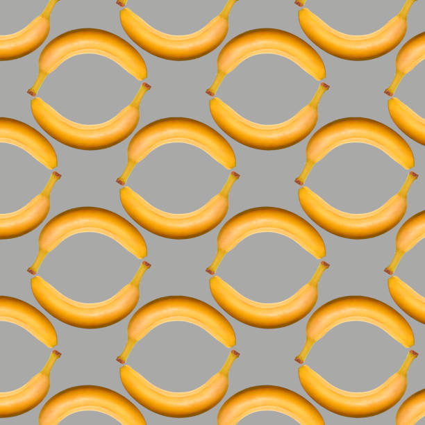Banana seamless pattern isolated on gray background. Trendy colors Summer tropical exotic fruit pattern, concept. Nature food background. gift wrapping paper, textile print design. Rotating circular shape. patrón sin costuras de plátano aislado sobre fondo gris. colores de moda verano tropical patrón de frutas exóticas, concepto. fondo del alimento de la naturaleza. papel de envolver regalos, diseño de impresión textil. forma circular giratoria.