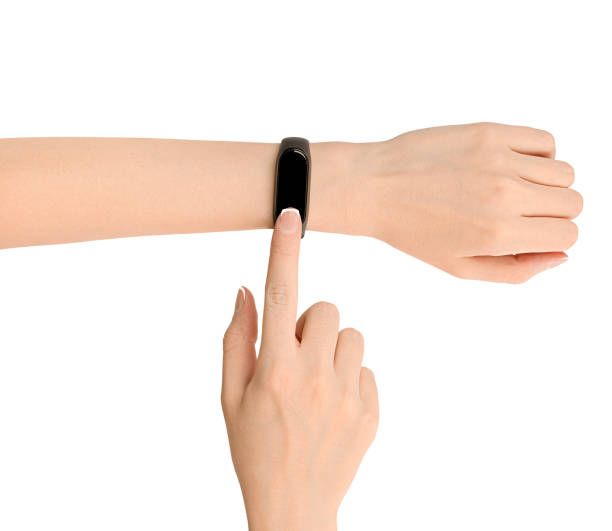 istock push the touch screen of the smart watch 1325006529
