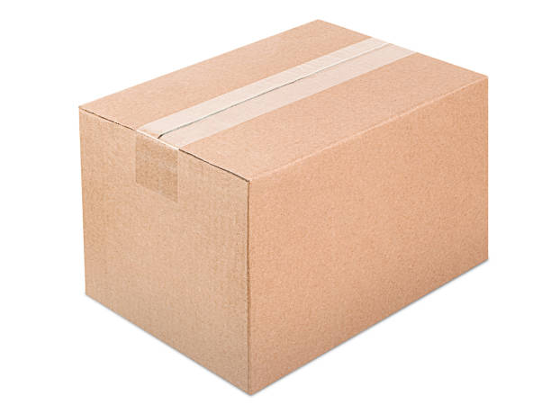 one closed cardboard box one closed cardboard box on white isolated background cardboard box stock pictures, royalty-free photos & images