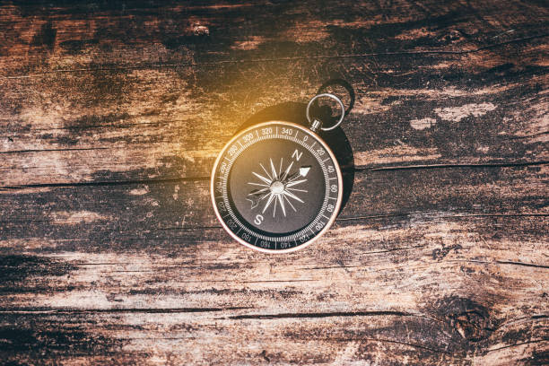 istock Compass on an old tree, terrain orientation concept, hiking 1325007769